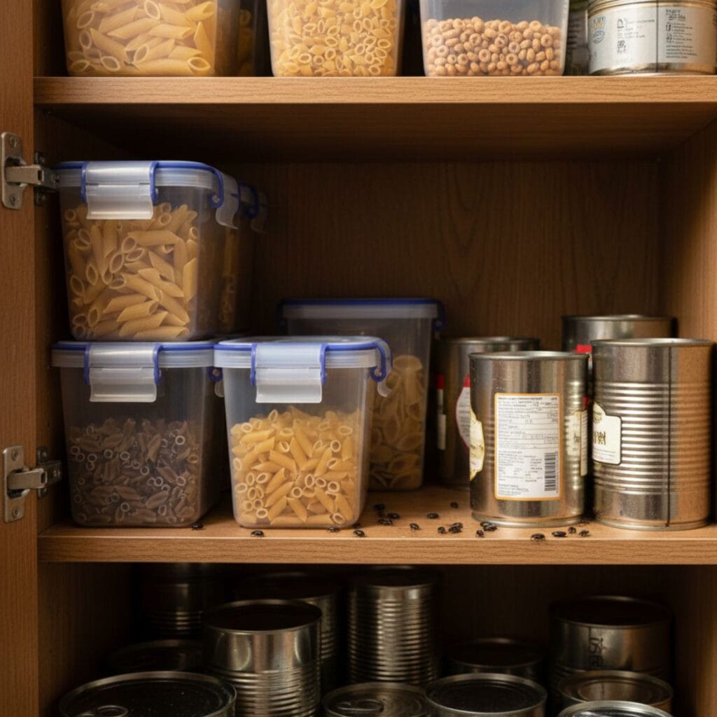 Small beetles inside kitchen cupboard in Glasgow home