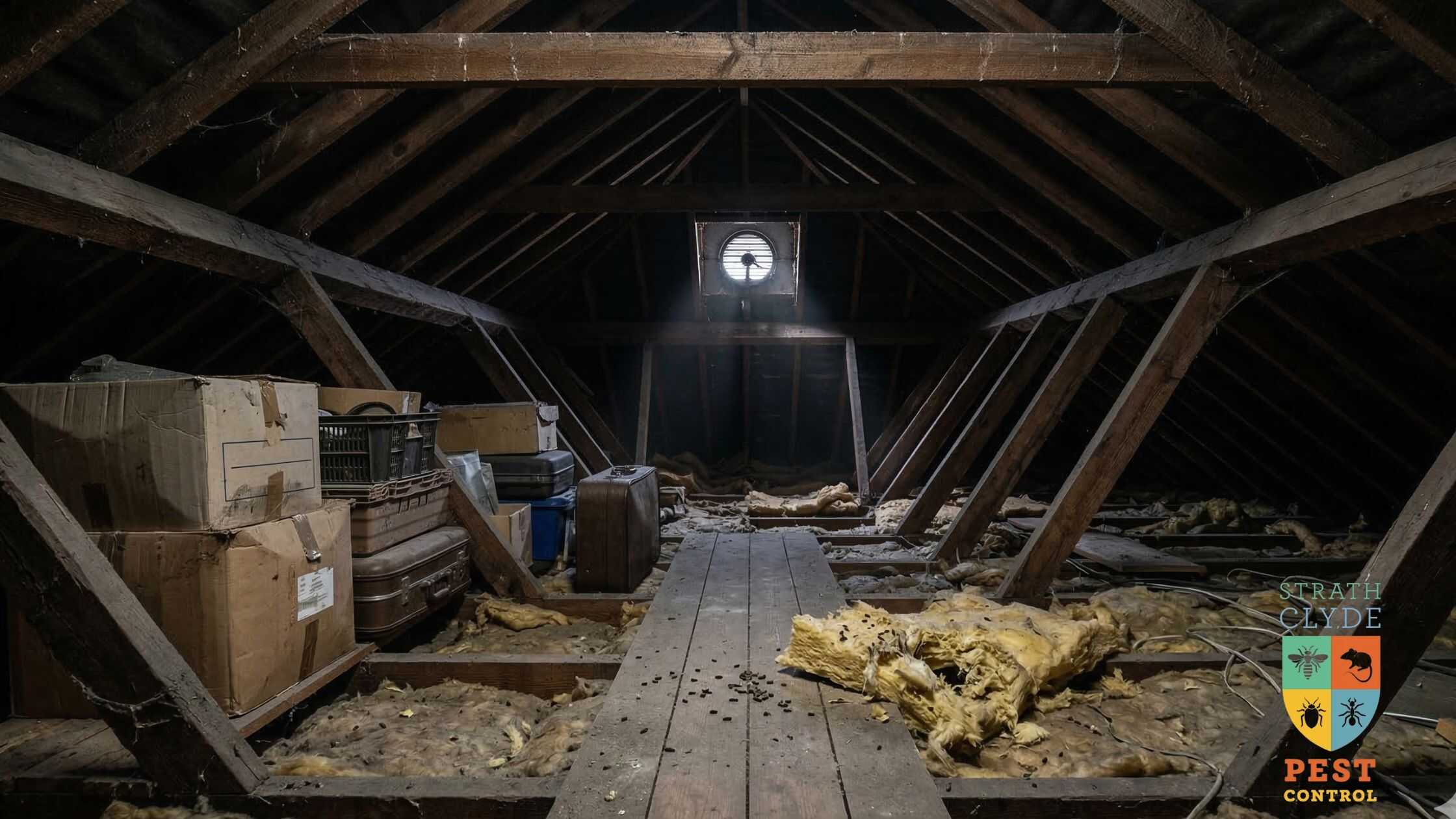Strange noises in loft caused by pest activity in a roof space in East Kilbride