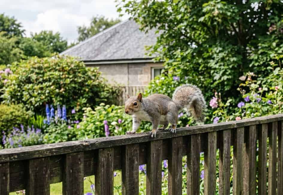 Grey squirrel in a Jackton garden — squirrel control service by Strathclyde Pest Control