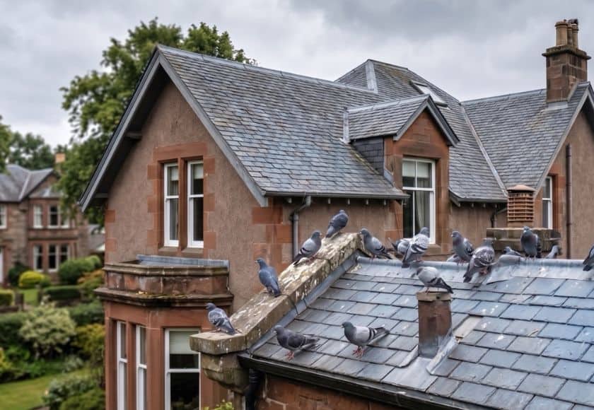 pigeons roosting on a rooftop in Thorntonhall — bird control and proofing by Strathclyde Pest Control